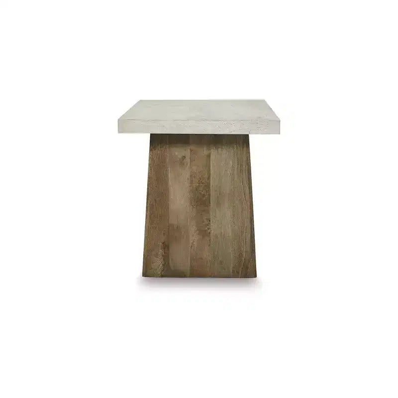 Signature Design by Ashley Brendalhouse Table d'appoint carrée contemporaine – Plateau aspect ciment avec base en bois de manguier, marron clair