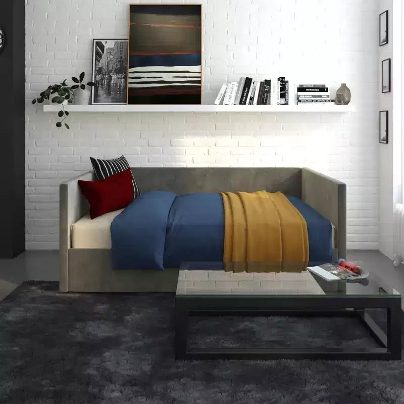 Lit de repos DHP avec rangement, grandeur double, velours gris