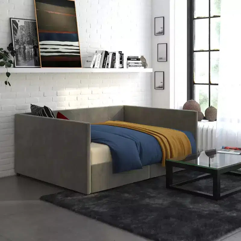 Lit de repos DHP avec rangement, grandeur double, velours gris