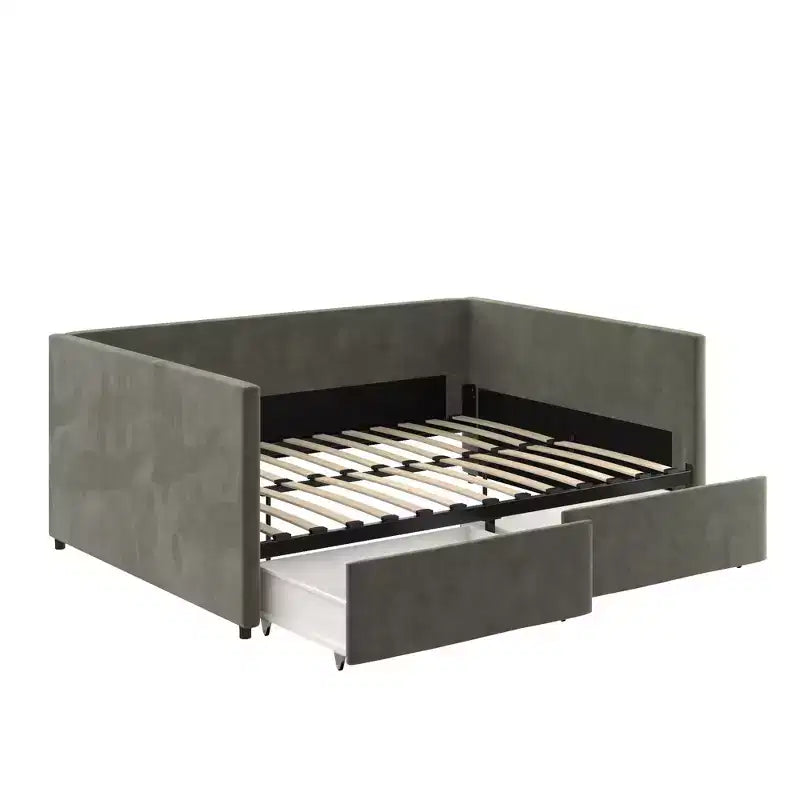 Lit de repos DHP avec rangement, grandeur double, velours gris