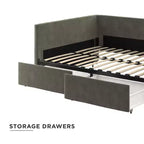 Lit de repos DHP avec rangement, grandeur double, velours gris