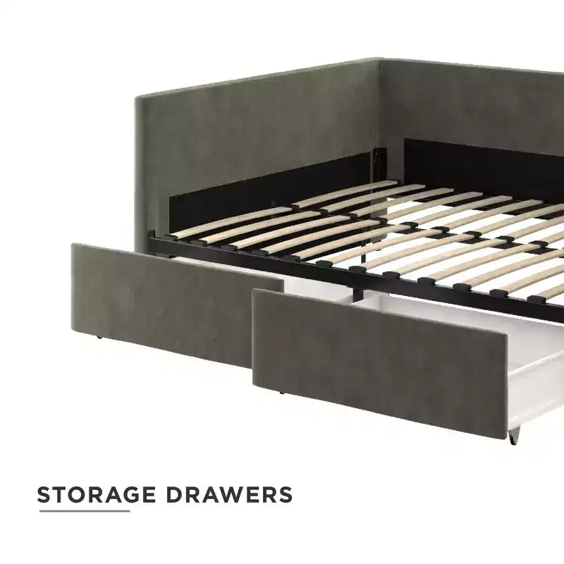 Lit de repos DHP avec rangement, grandeur double, velours gris