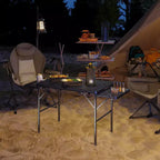 Table de cuisson pliante Outsunny, table de camping portable de 1,37 m avec 2 panneaux latéraux, table d'extérieur en métal réglable en hauteur pour pique-nique, barbecue, fête