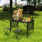 Table de cuisson pliante Outsunny, table de camping portable de 1,37 m avec 2 panneaux latéraux, table d'extérieur en métal réglable en hauteur pour pique-nique, barbecue, fête