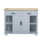 Îlot de cuisine Whisen 47 avec table à manger extensible, table de cuisine en placage de bois d'hévéa avec étagère de rangement et prise de courant