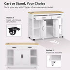 Îlot de cuisine Whisen 47 avec table à manger extensible, table de cuisine en placage de bois d'hévéa avec étagère de rangement et prise de courant
