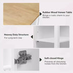 Îlot de cuisine Whisen 47 avec table à manger extensible, table de cuisine en placage de bois d'hévéa avec étagère de rangement et prise de courant