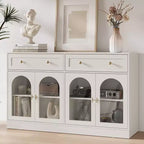 Buffet Heynemo, buffet avec étagères réglables et 4 portes, buffet de rangement de cuisine avec 2 tiroirs, table de bar à café en bois, blanc