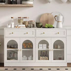 Buffet Heynemo, buffet avec étagères réglables et 4 portes, buffet de rangement de cuisine avec 2 tiroirs, table de bar à café en bois, blanc