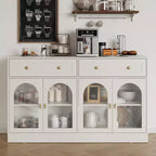 Buffet Heynemo, buffet avec étagères réglables et 4 portes, buffet de rangement de cuisine avec 2 tiroirs, table de bar à café en bois, blanc