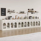 Buffet Heynemo, buffet avec étagères réglables et 4 portes, buffet de rangement de cuisine avec 2 tiroirs, table de bar à café en bois, blanc