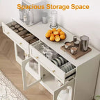 Buffet Heynemo, buffet avec étagères réglables et 4 portes, buffet de rangement de cuisine avec 2 tiroirs, table de bar à café en bois, blanc