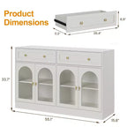 Buffet Heynemo, buffet avec étagères réglables et 4 portes, buffet de rangement de cuisine avec 2 tiroirs, table de bar à café en bois, blanc