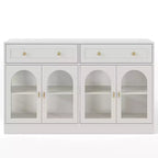 Buffet Heynemo, buffet avec étagères réglables et 4 portes, buffet de rangement de cuisine avec 2 tiroirs, table de bar à café en bois, blanc