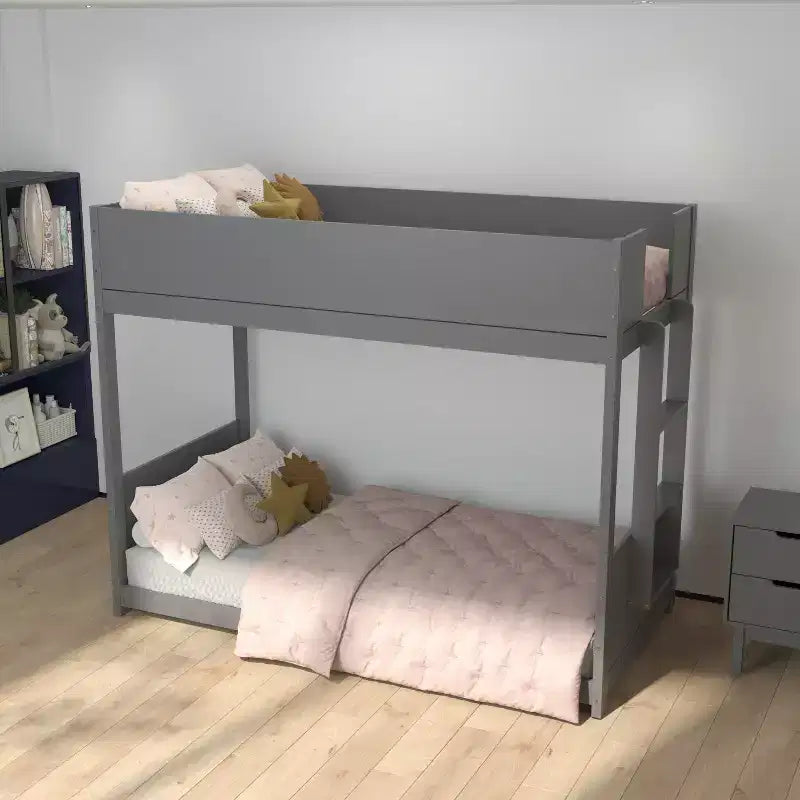 Lit superposé Emma et Oliver pour enfants avec convertible, cadre en bois massif et échelle facile à monter sans sommier tapissier requis