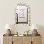 Miroir mural rectangulaire LuxenHome avec arche et finition blanc vieilli, 91 cm de haut, Décoratif et Coiffeuse