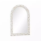Miroir mural rectangulaire LuxenHome avec arche et finition blanc vieilli, 91 cm de haut, Décoratif et Coiffeuse