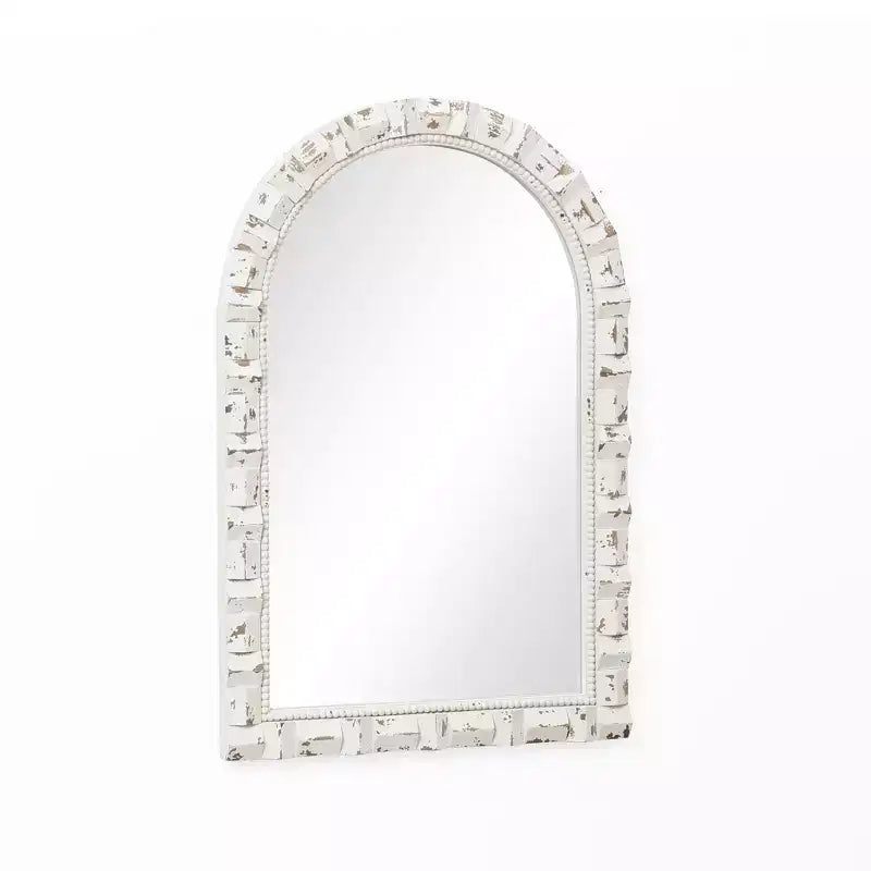 Miroir mural rectangulaire LuxenHome avec arche et finition blanc vieilli, 91 cm de haut, Décoratif et Coiffeuse