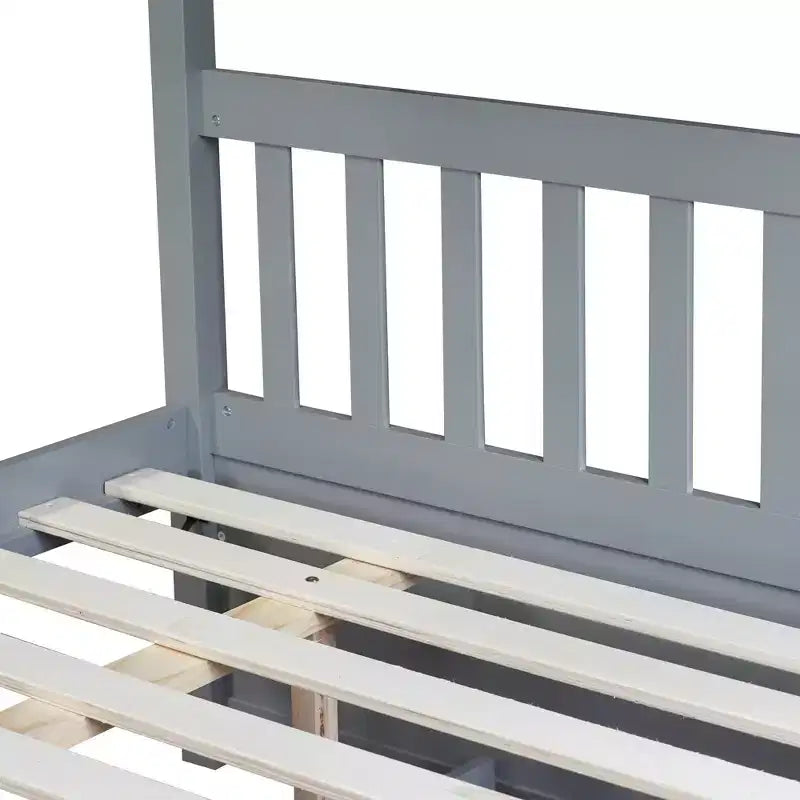 Lit superposé Whisen, deux places, en bois d'hévéa, avec lit gigogne, échelle et garde-corps, convertible en 2 lits doubles.