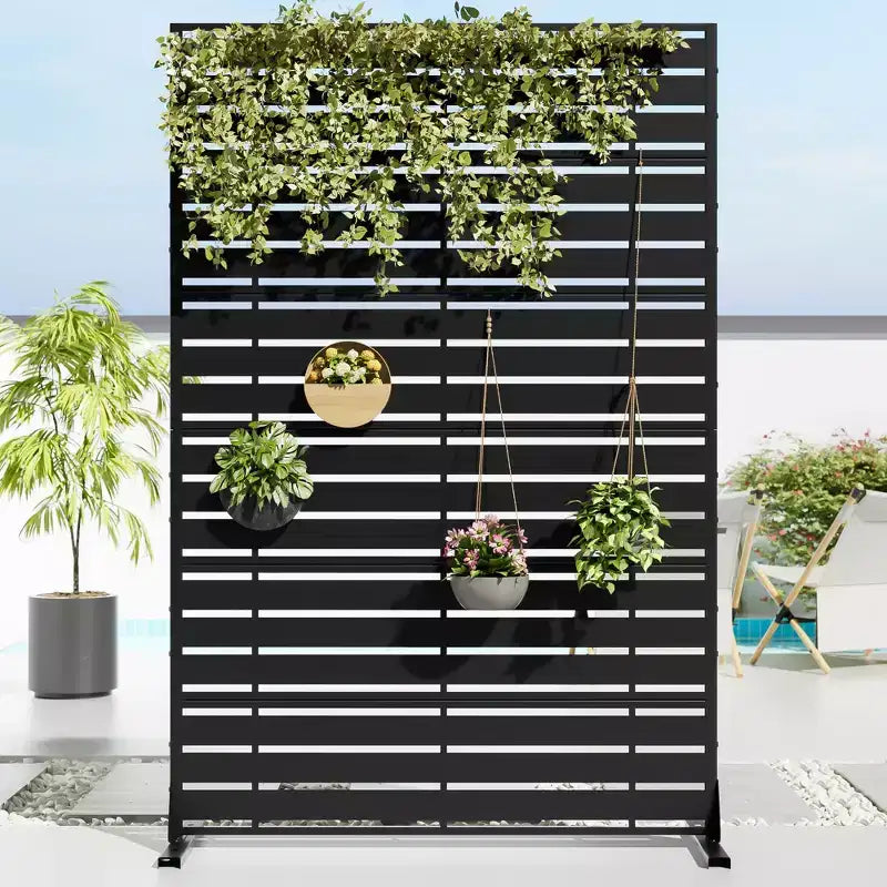 72 H47W Dovelina Black Metal Planter Box with Trellis Privacy Screen for Caf Patio,Garden & Balconies