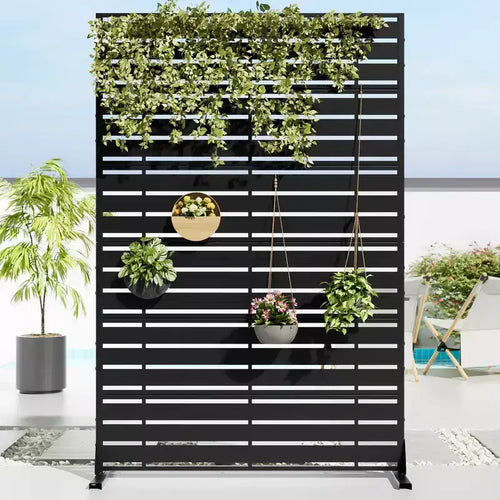 72 H47W Dovelina Black Metal Planter Box with Trellis Privacy Screen for Caf Patio,Garden & Balconies