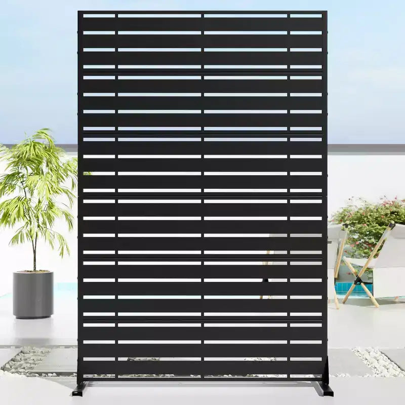 72 H47W Jardinière noire en métal Dovelina avec treillis brise-vue pour patio de café, jardin et balcons