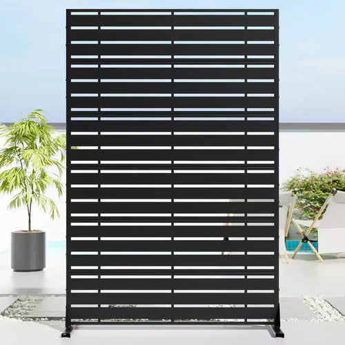 72 H47W Jardinière noire en métal Dovelina avec treillis brise-vue pour patio de café, jardin et balcons