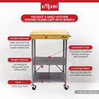 Chariot d'îlot de cuisine pliable Origami, chariot de rangement roulant à roulettes avec étagères, table de préparation portable pour cuisines, salles à manger et patios