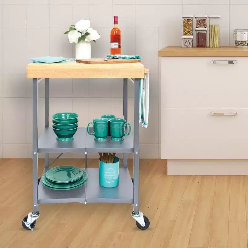 Chariot d'îlot de cuisine pliable Origami, chariot de rangement roulant à roulettes avec étagères, table de préparation portable pour cuisines, salles à manger et patios