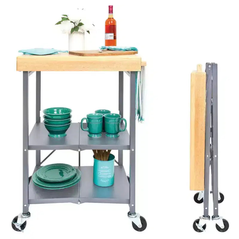 Chariot d'îlot de cuisine pliable Origami, chariot de rangement roulant à roulettes avec étagères, table de préparation portable pour cuisines, salles à manger et patios