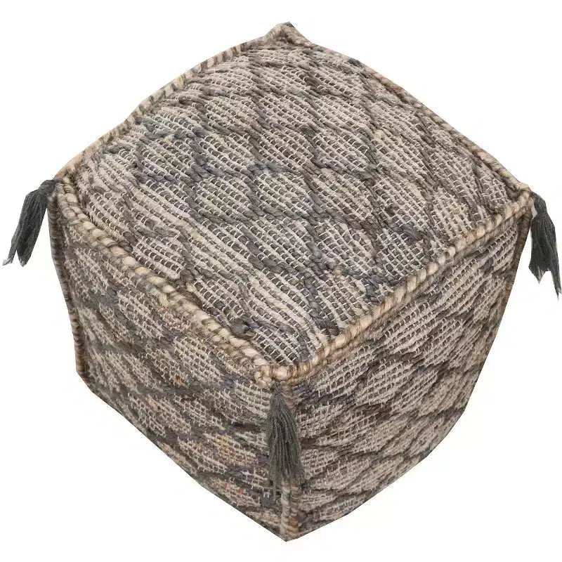HomeRoots 18 Natural Gray And Taupe Jute Cube Trellis Pouf Ottoman
