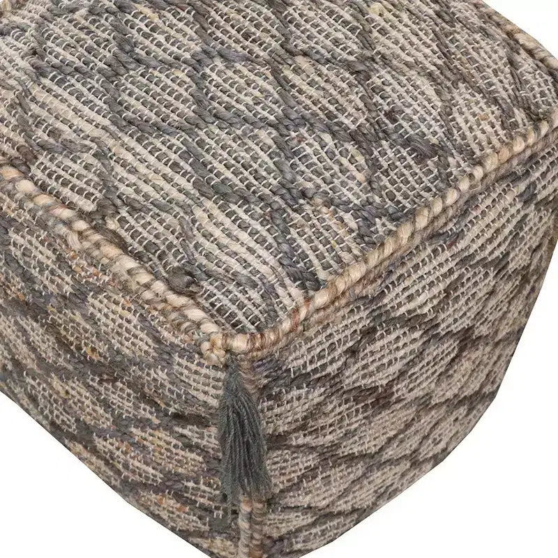 HomeRoots Pouf/Repose-pieds cubique Treillis en jute 18 po gris naturel et taupe