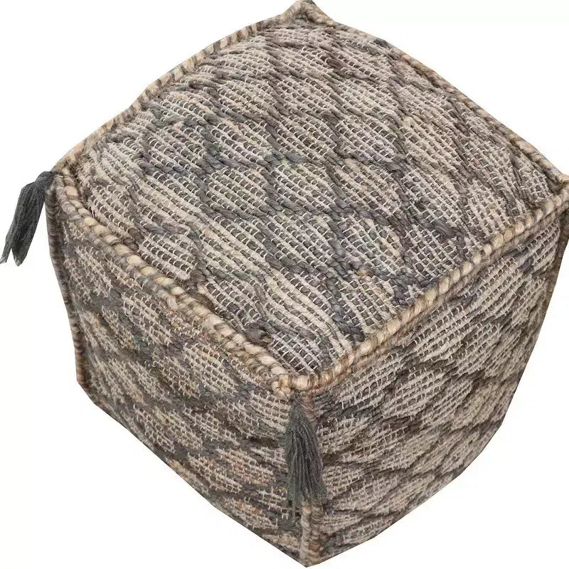 HomeRoots Pouf/Repose-pieds cubique Treillis en jute 18 po gris naturel et taupe