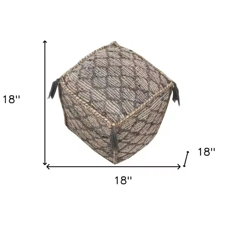 HomeRoots Pouf/Repose-pieds cubique Treillis en jute 18 po gris naturel et taupe