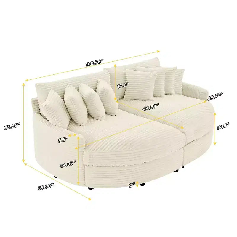 Canapé d'angle convertible en velours côtelé surdimensionné Hyleory avec 8 oreillers, méridiennes gauche et droite, Canapé rembourré convertible