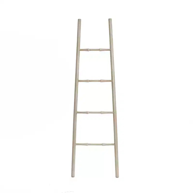 LuxenHome Rustic Birch Wood 4-Rung Blanket Ladder Brown
