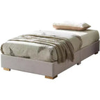 Cadre de lit plateforme rembourré Kings Brand Furniture, sommier tapissier, tissu marron, pieds dorés, support à lattes en bois, pas besoin de sommier.