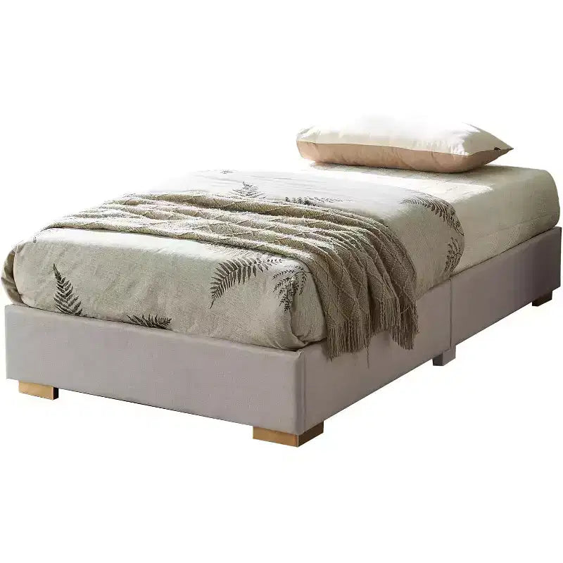 Cadre de lit plateforme rembourré Kings Brand Furniture, sommier tapissier, tissu marron, pieds dorés, support à lattes en bois, pas besoin de sommier.