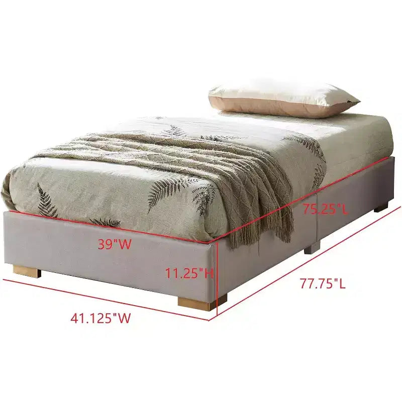 Cadre de lit plateforme rembourré Kings Brand Furniture, sommier tapissier, tissu marron, pieds dorés, support à lattes en bois, pas besoin de sommier.