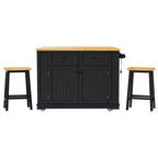 Grand îlot de cuisine roulant de 122 cm avec rallonge, prise de courant et 5 roulettes, chariot de cuisine avec étagères réglables et porte-épices, blanc/noir - ModernLuxe