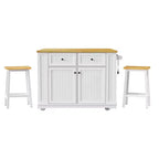 Grand îlot de cuisine roulant de 122 cm avec rallonge, prise de courant et 5 roulettes, chariot de cuisine avec étagères réglables et porte-épices, blanc/noir - ModernLuxe