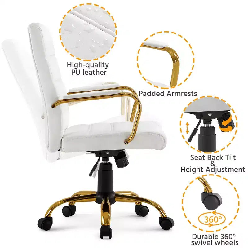 Chaise de bureau Yaheetech pivotante à 360 degrés avec dossier mi-haut et hauteur réglable