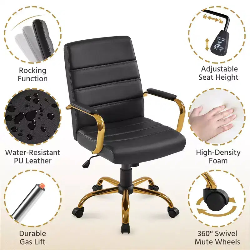 Chaise de bureau Yaheetech pivotante à 360 degrés avec dossier mi-haut et hauteur réglable