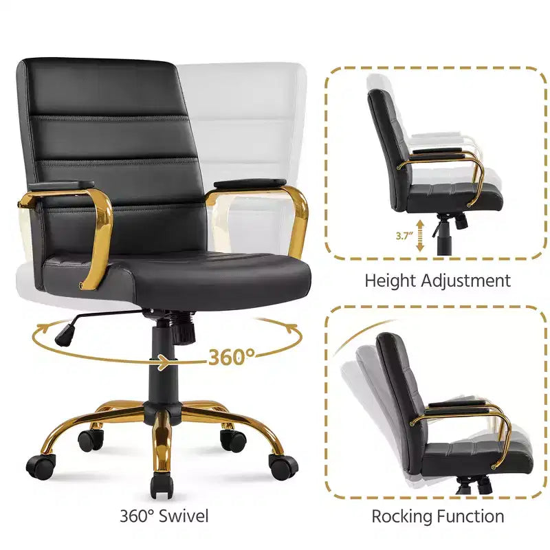 Chaise de bureau Yaheetech pivotante à 360 degrés avec dossier mi-haut et hauteur réglable