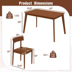 Costway Ensemble table à manger rectangulaire 5 pièces et 4 chaises avec cadre en bois d'hévéa