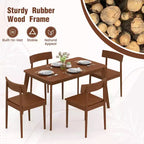 Costway Ensemble table à manger rectangulaire 5 pièces et 4 chaises avec cadre en bois d'hévéa