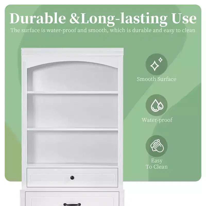 Meuble de Rangement Haut de Salle de Bain en Bois de 199,9 cm avec Tiroirs et Rangement, Étagère Moderne avec Étagère Réglable, Blanc - ModernLuxe