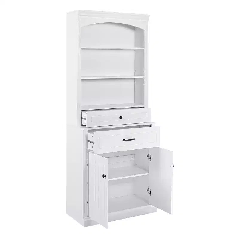 Meuble de Rangement Haut de Salle de Bain en Bois de 199,9 cm avec Tiroirs et Rangement, Étagère Moderne avec Étagère Réglable, Blanc - ModernLuxe