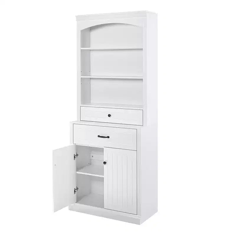 Meuble de Rangement Haut de Salle de Bain en Bois de 199,9 cm avec Tiroirs et Rangement, Étagère Moderne avec Étagère Réglable, Blanc - ModernLuxe
