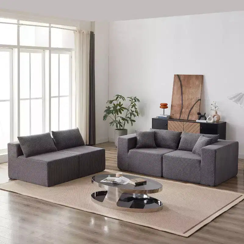 Canapé d'angle en velours côtelé de 264 cm : Canapé modulaire de luxe 4 places, rempli de mousse - Idéal pour le salon et la chambre à coucher